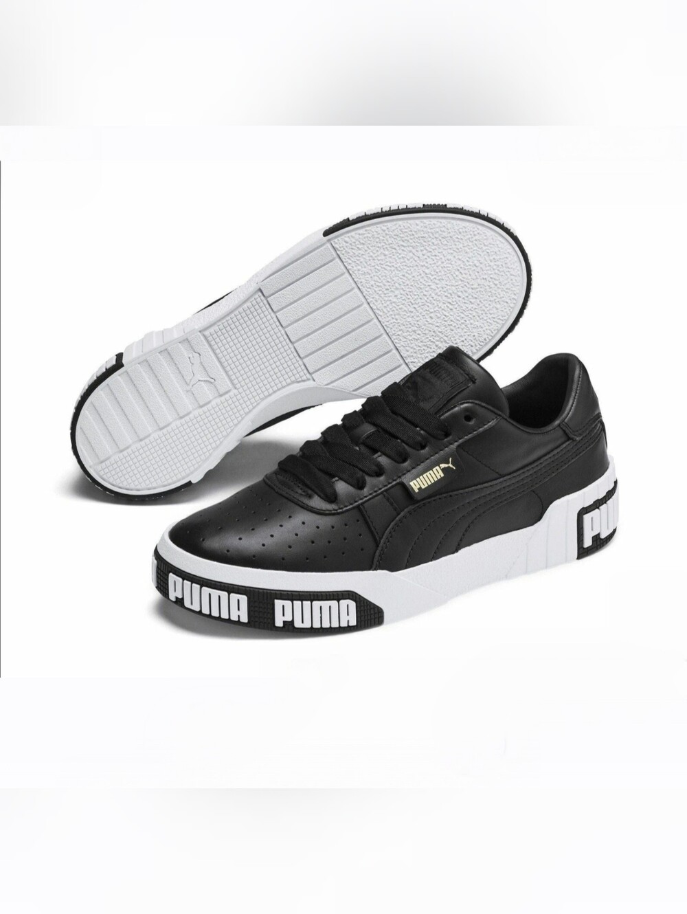 Puma Black Leather Platform Sneakers with White Sole